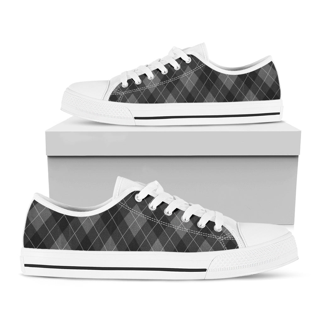 Dark Grey Argyle Pattern Print White Low Top Shoes