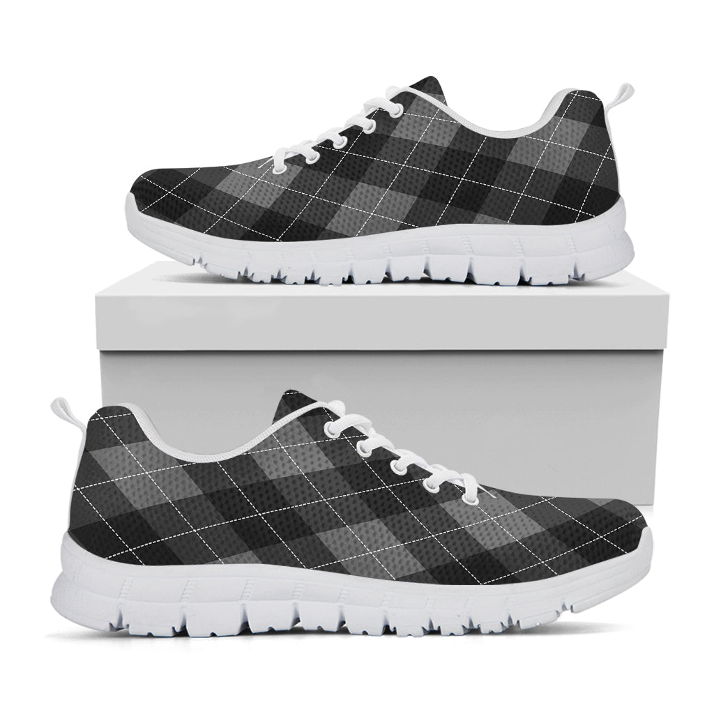 Dark Grey Argyle Pattern Print White Sneakers