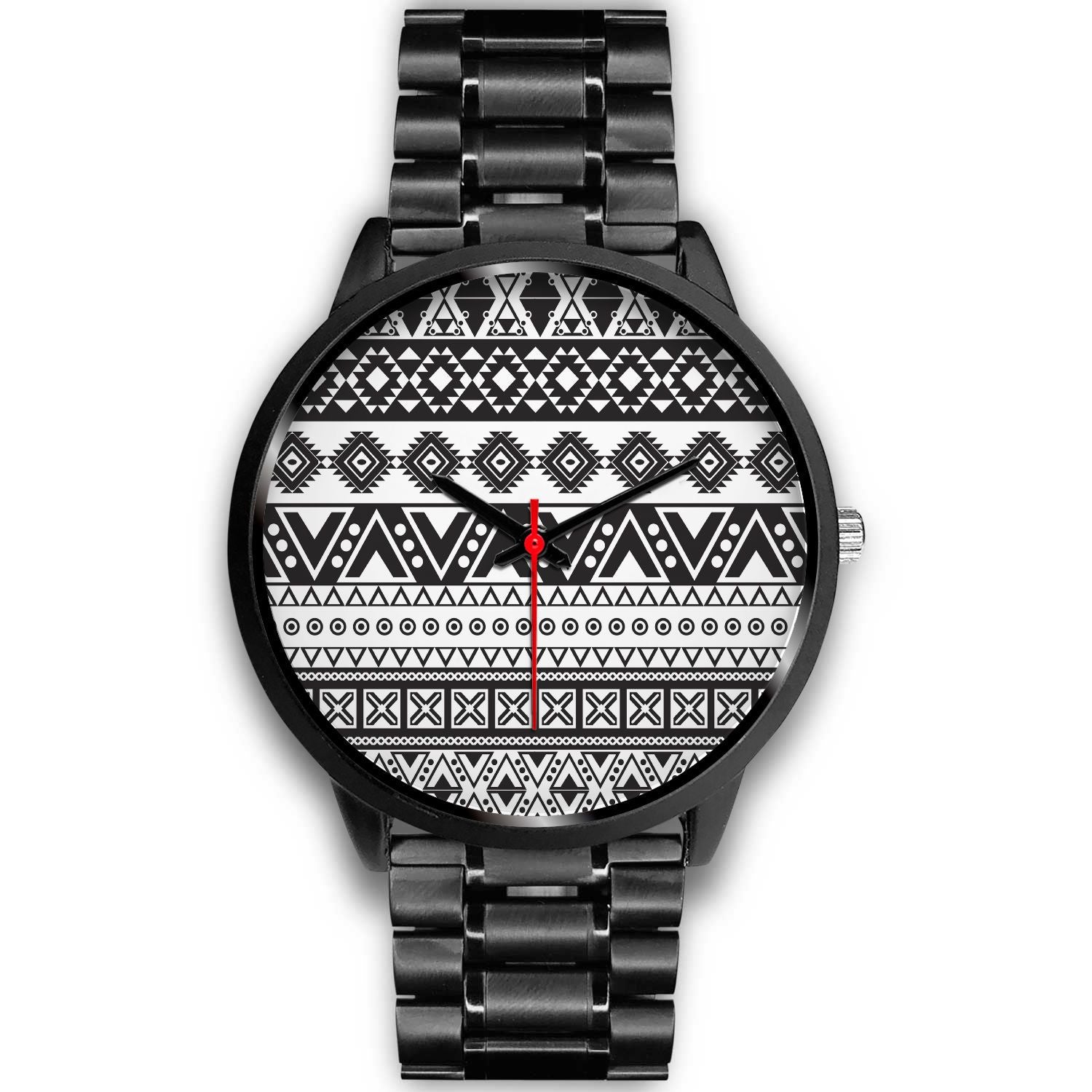 Dark Grey Aztec Pattern Print Black Watch