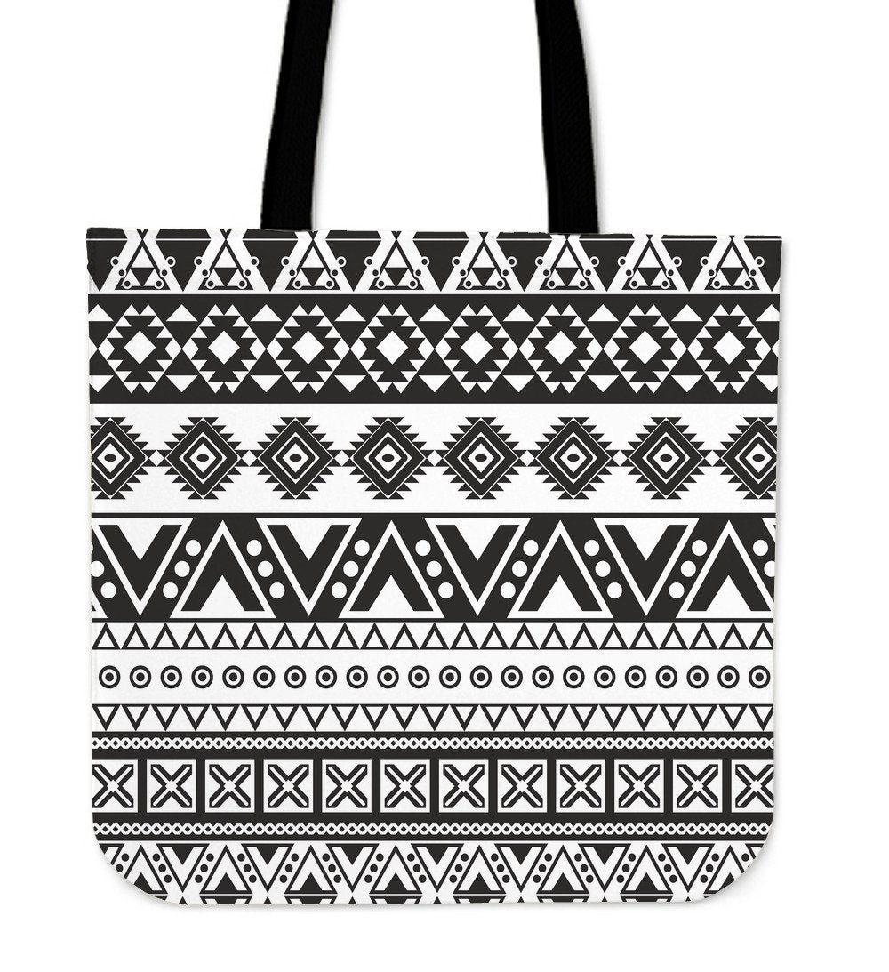 Dark Grey Aztec Pattern Print Canvas Tote Bag