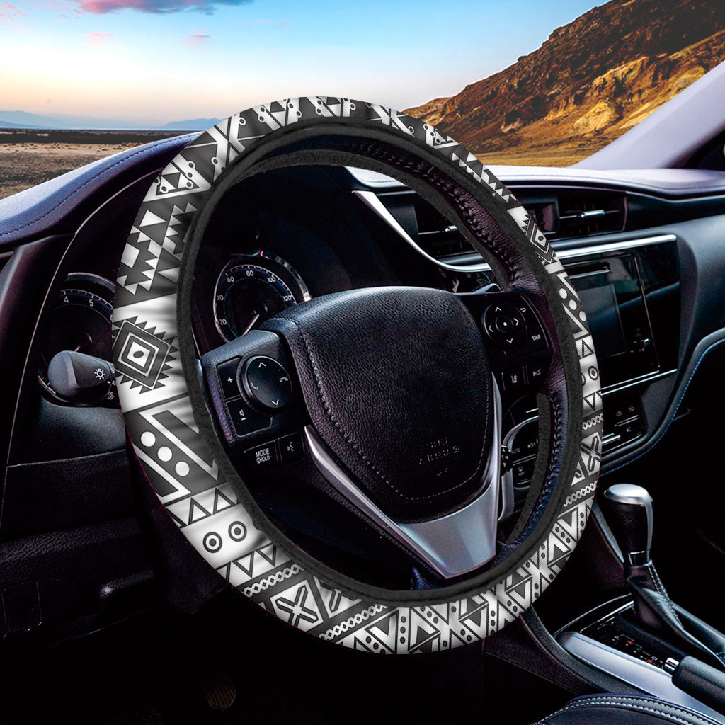 Dark Grey Aztec Pattern Print Car Steering Wheel Cover