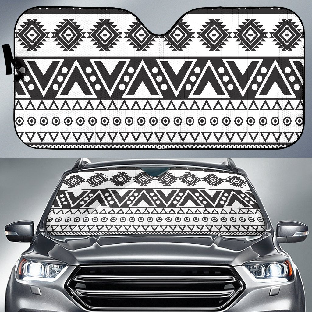 Dark Grey Aztec Pattern Print Car Sun Shade