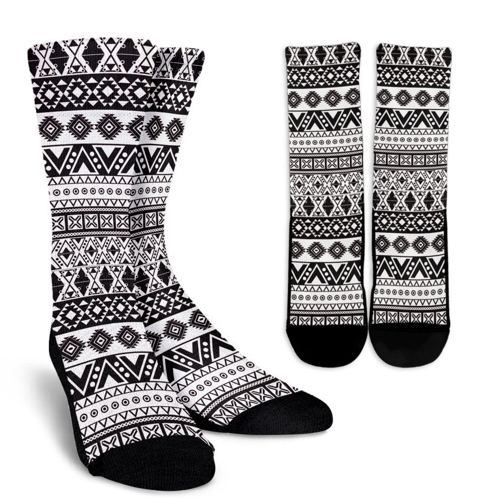 Dark Grey Aztec Pattern Print Crew Socks