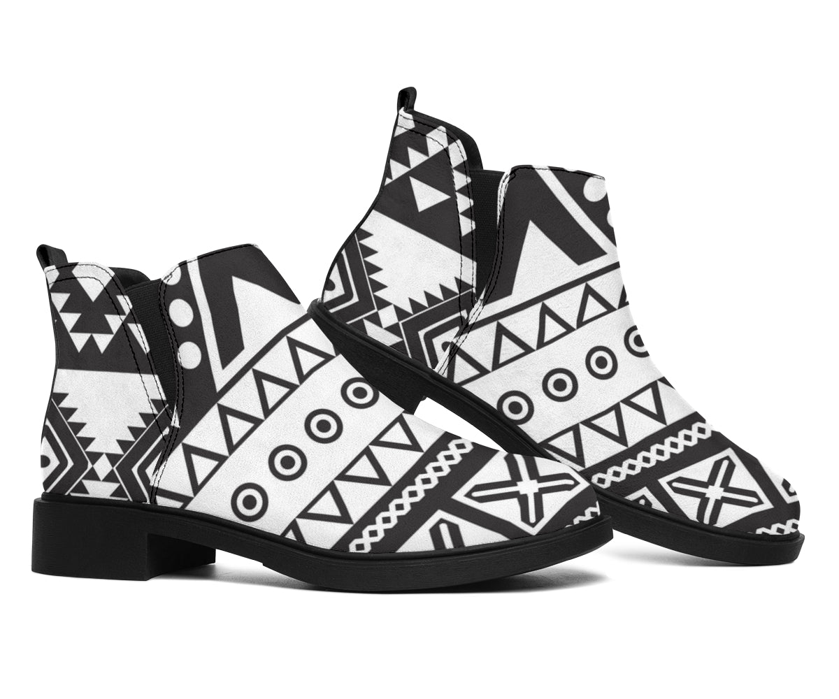 Dark Grey Aztec Pattern Print Flat Ankle Boots