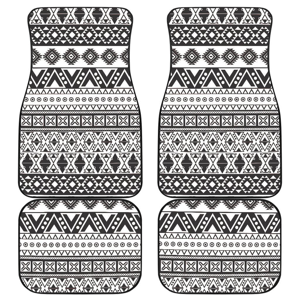 Dark Grey Aztec Pattern Print Front and Back Car Floor Mats