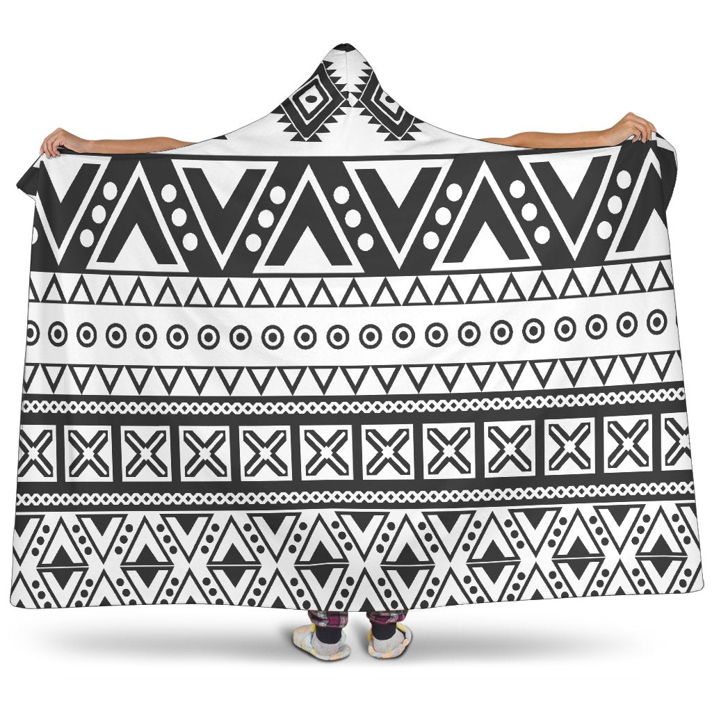 Dark Grey Aztec Pattern Print Hooded Blanket