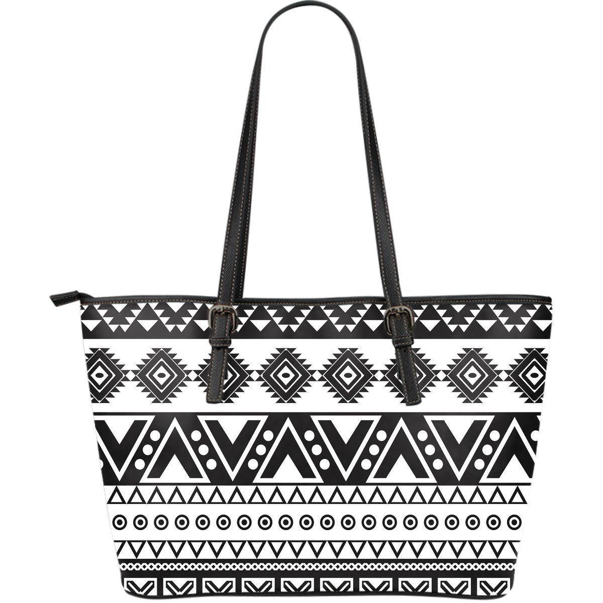 Dark Grey Aztec Pattern Print Leather Tote Bag