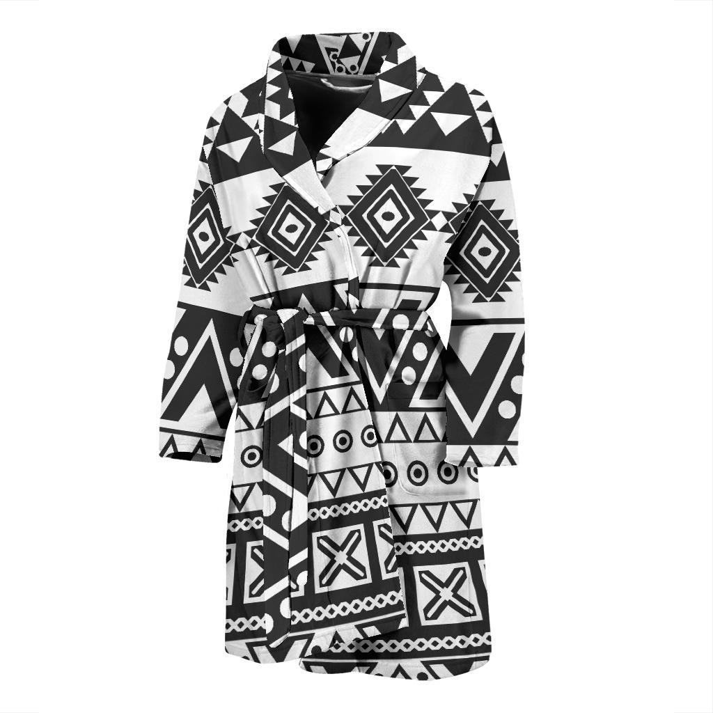 Dark Grey Aztec Pattern Print Men's Bathrobe