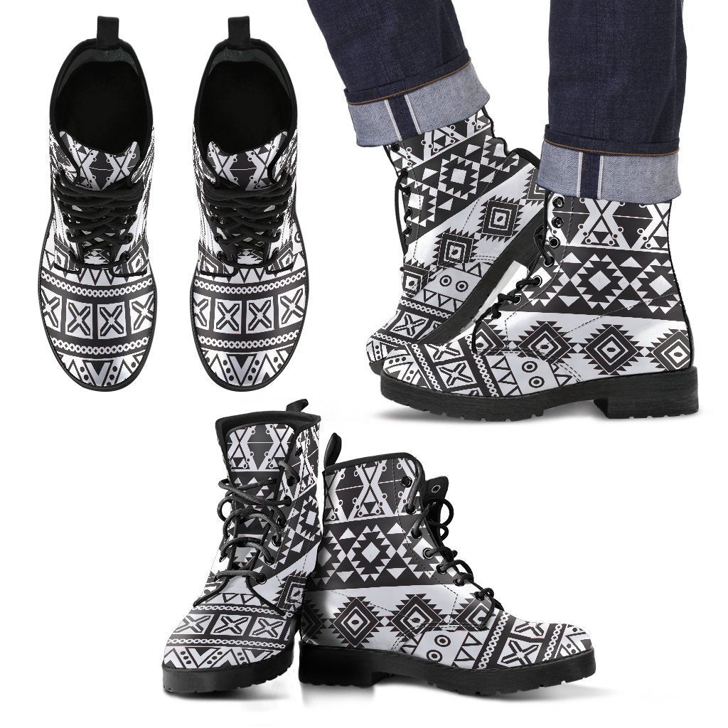 Dark Grey Aztec Pattern Print Men's Boots