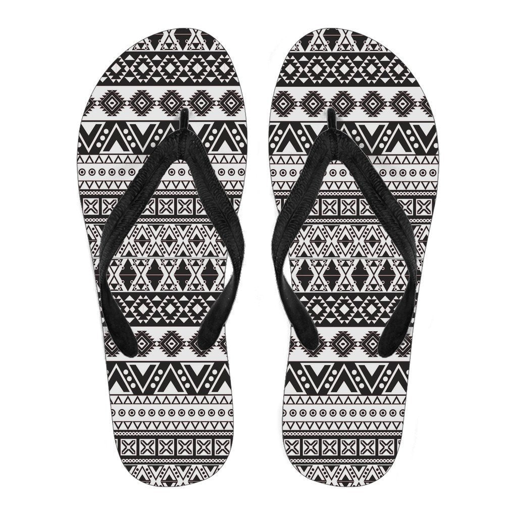 Dark Grey Aztec Pattern Print Men's Flip Flops