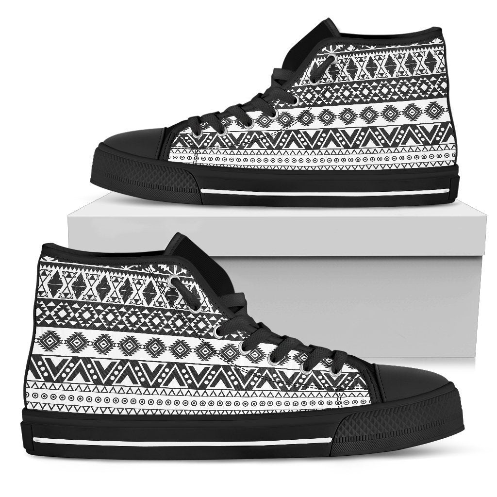 Dark Grey Aztec Pattern Print Men's High Top Shoes