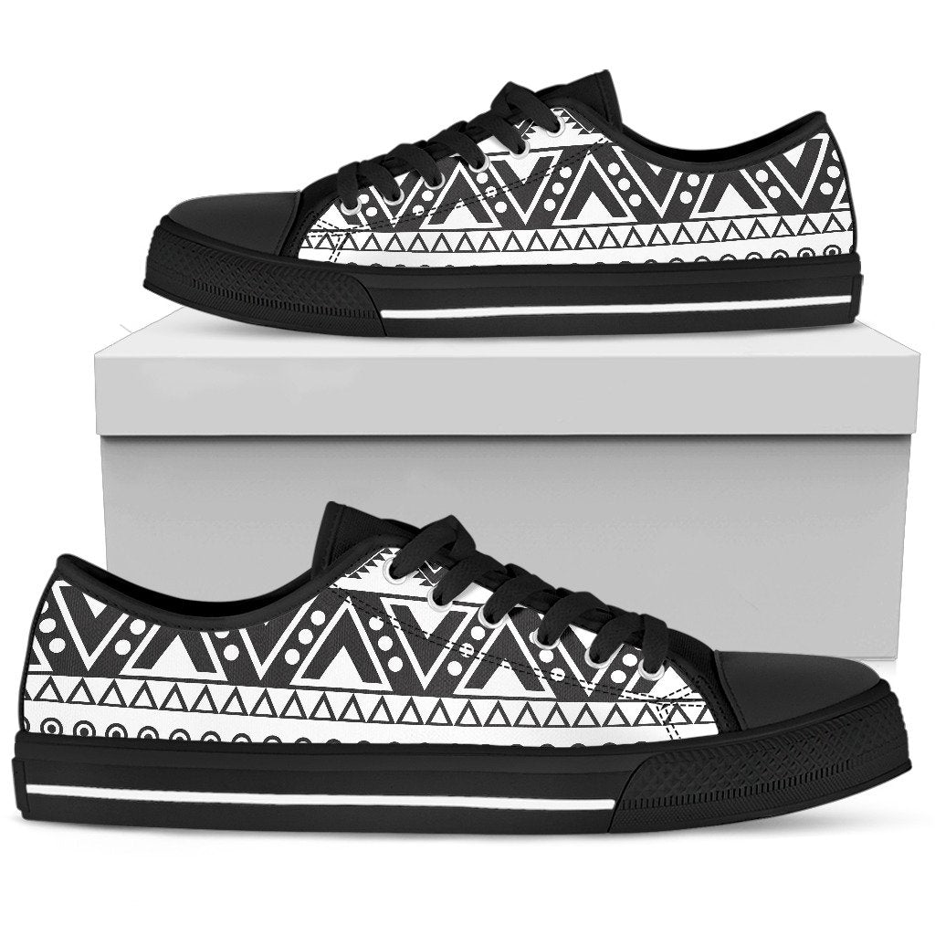 Dark Grey Aztec Pattern Print Men's Low Top Shoes