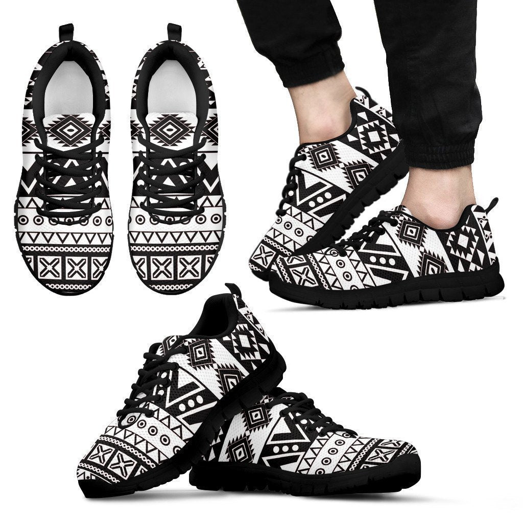 Dark Grey Aztec Pattern Print Men's Sneakers