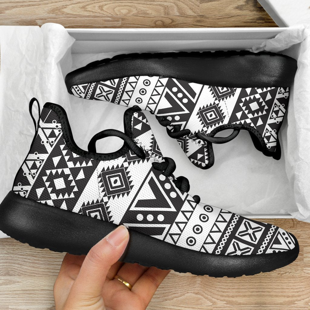 Dark Grey Aztec Pattern Print Mesh Knit Shoes