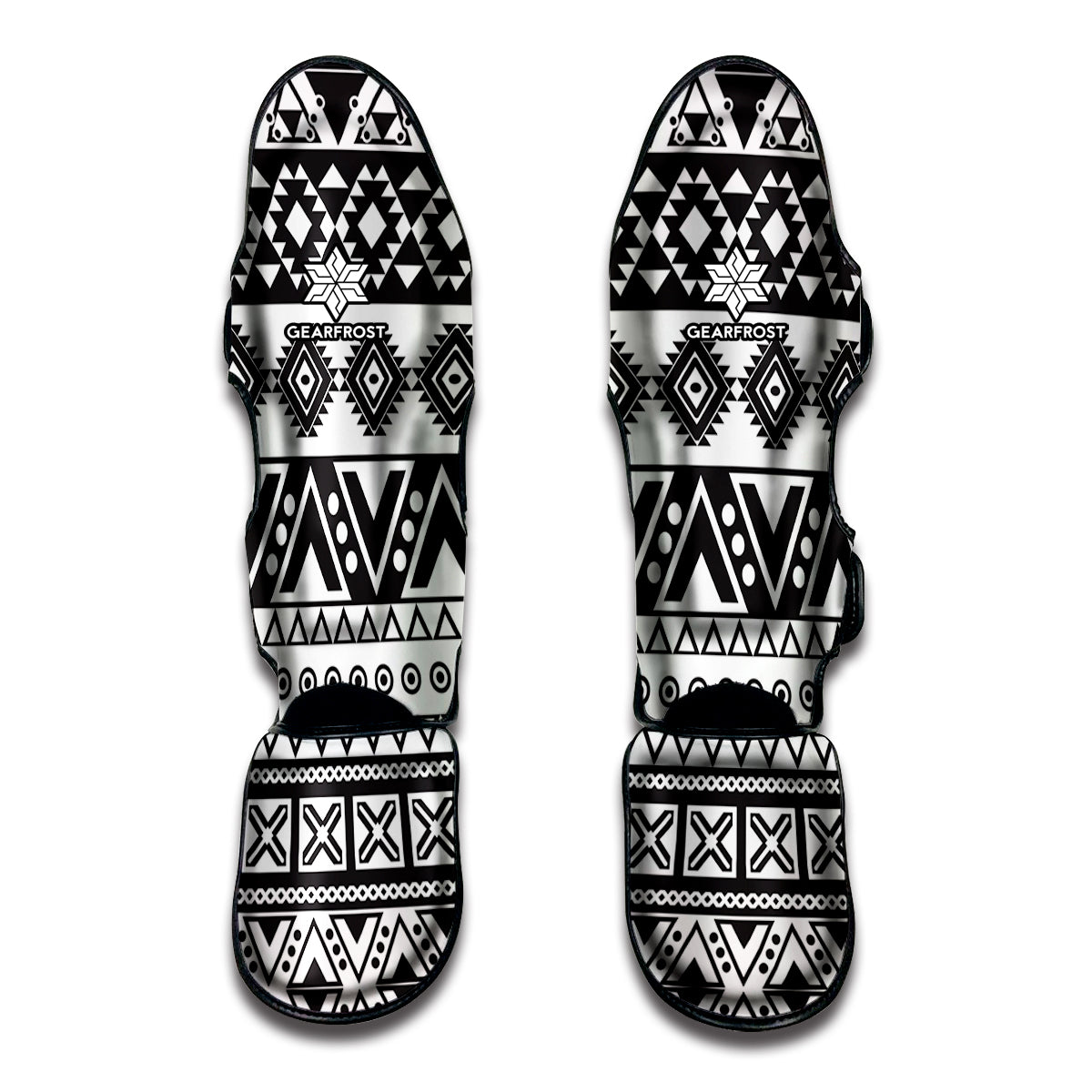 Dark Grey Aztec Pattern Print Muay Thai Shin Guards