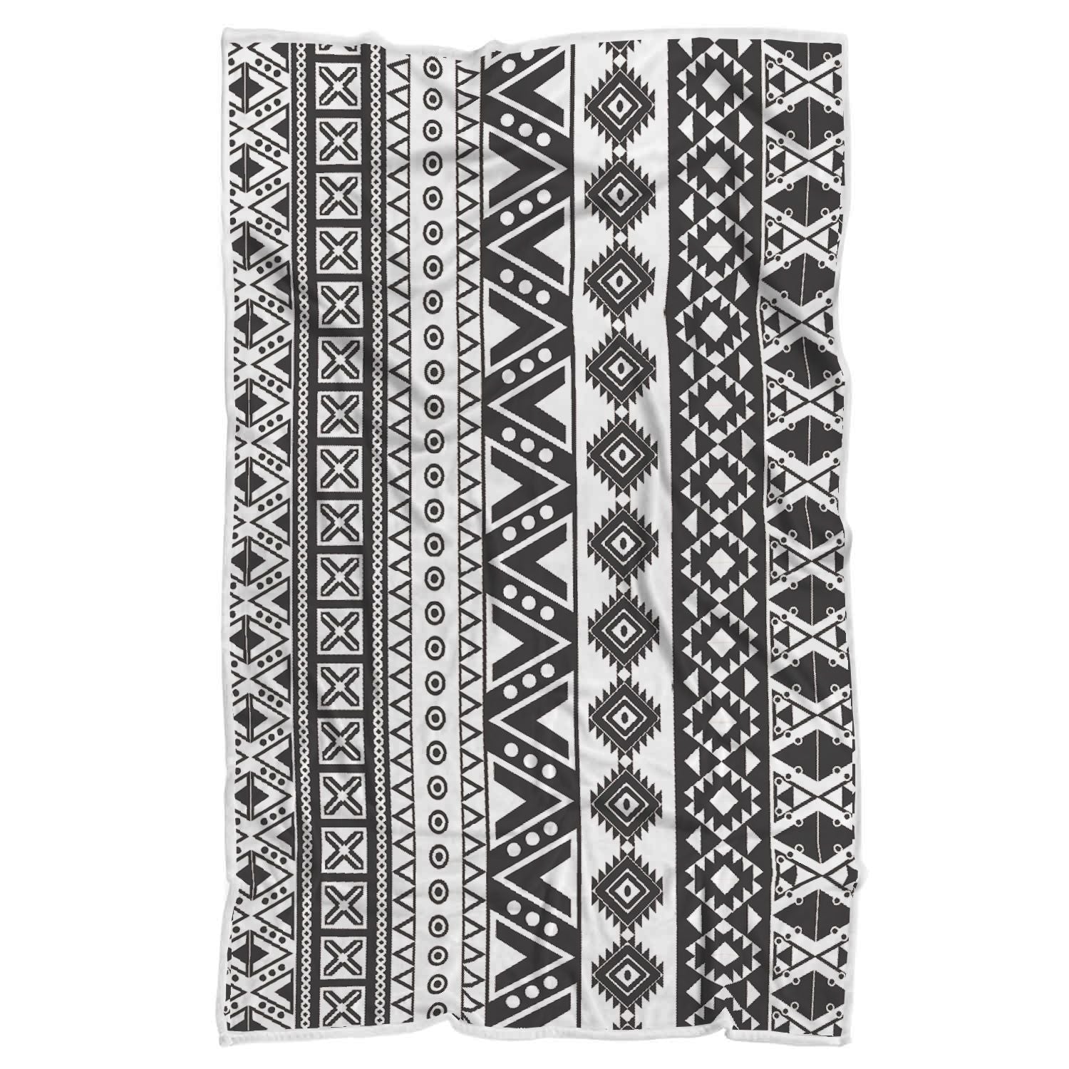 Dark Grey Aztec Pattern Print Sherpa Blanket