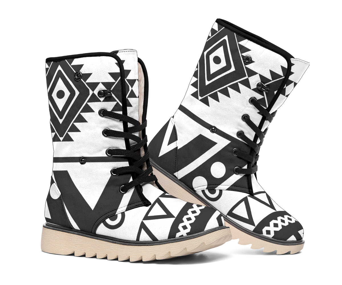 Dark Grey Aztec Pattern Print Winter Boots