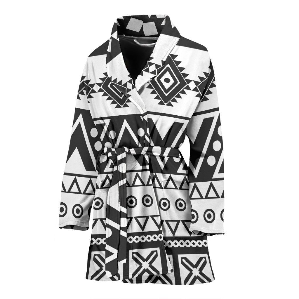 Dark Grey Aztec Pattern Print Women's Bathrobe