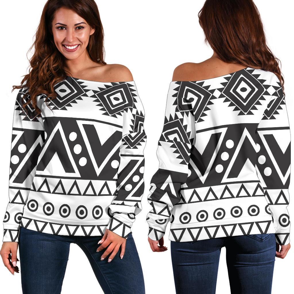 Dark Grey Aztec Pattern Print Women's Off-Shoulder Sweatshirt