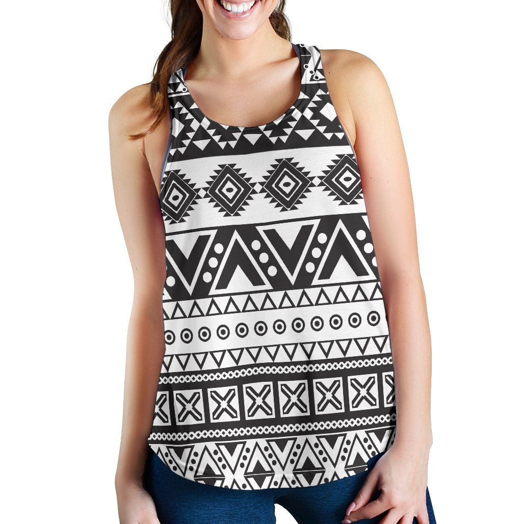 Dark Grey Aztec Pattern Print Women's Racerback Tank Top