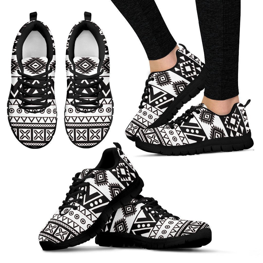 Dark Grey Aztec Pattern Print Women's Sneakers