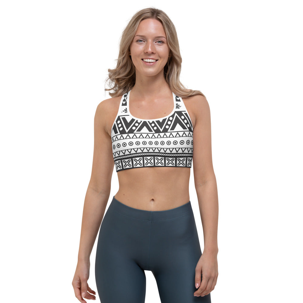 Dark Grey Aztec Pattern Print Women's Sports Bra