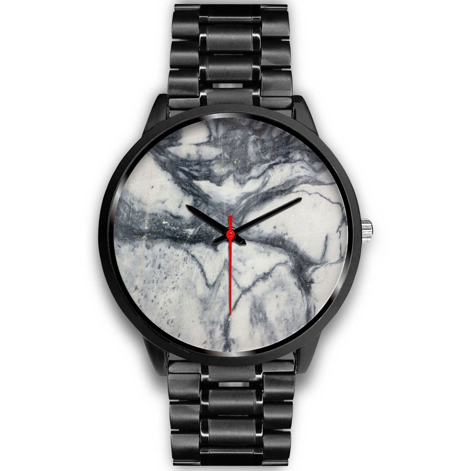 Dark Grey White Marble Print Black Watch