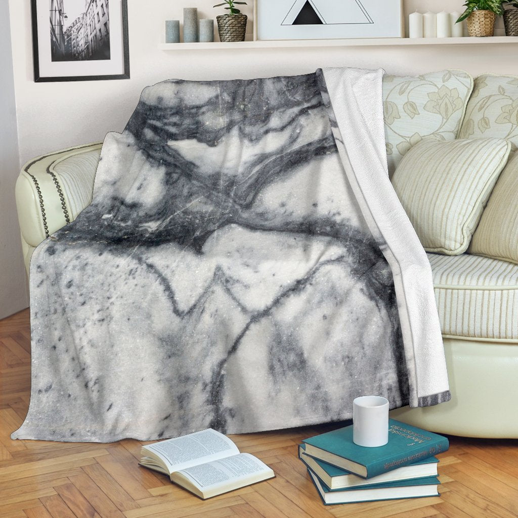 Dark Grey White Marble Print Blanket