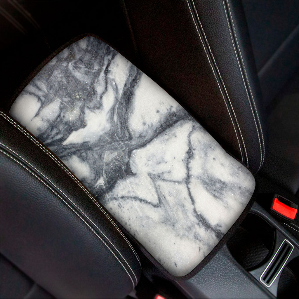 Dark Grey White Marble Print Car Center Console Cover