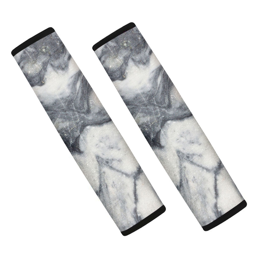 Dark Grey White Marble Print Car Seat Belt Covers