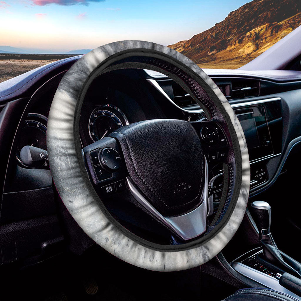 Dark Grey White Marble Print Car Steering Wheel Cover