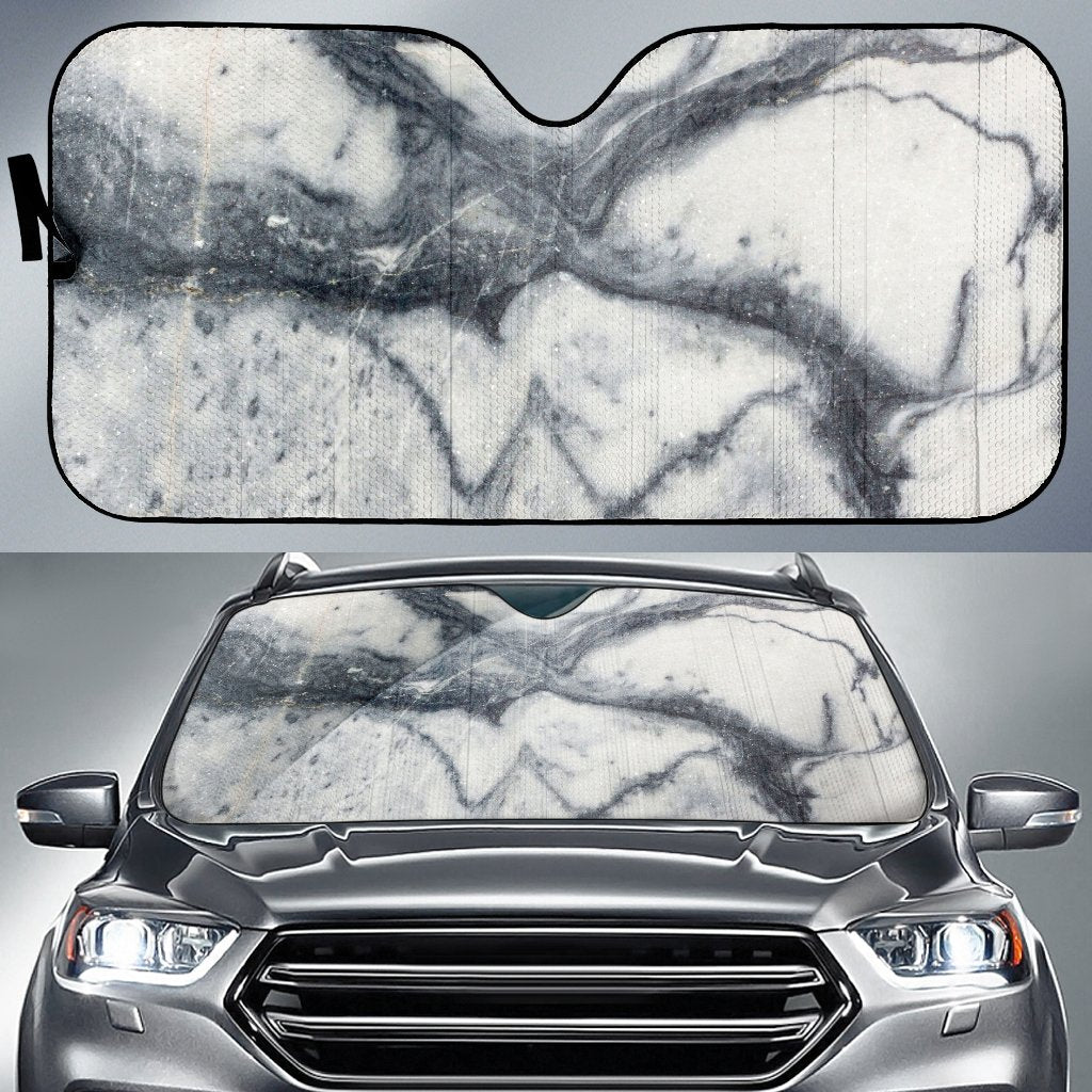 Dark Grey White Marble Print Car Sun Shade