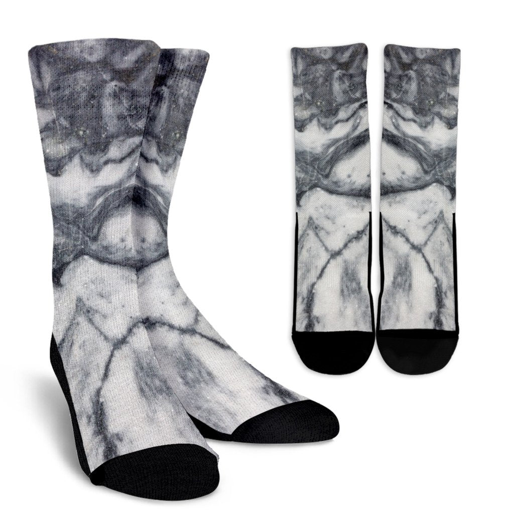 Dark Grey White Marble Print Crew Socks