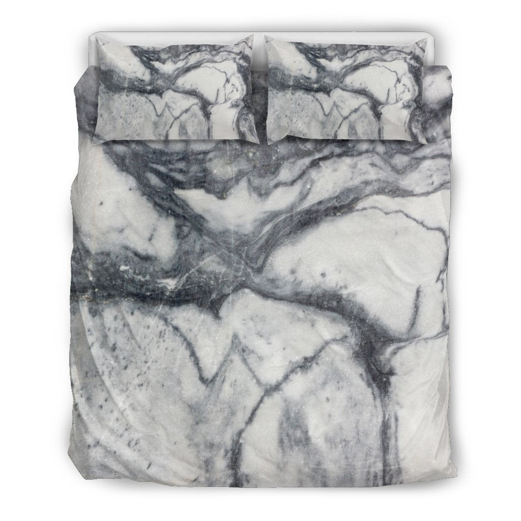 Dark Grey White Marble Print Duvet Cover Bedding Set