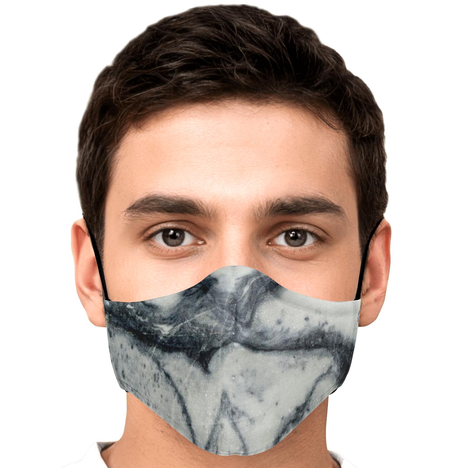 Dark Grey White Marble Print Face Mask