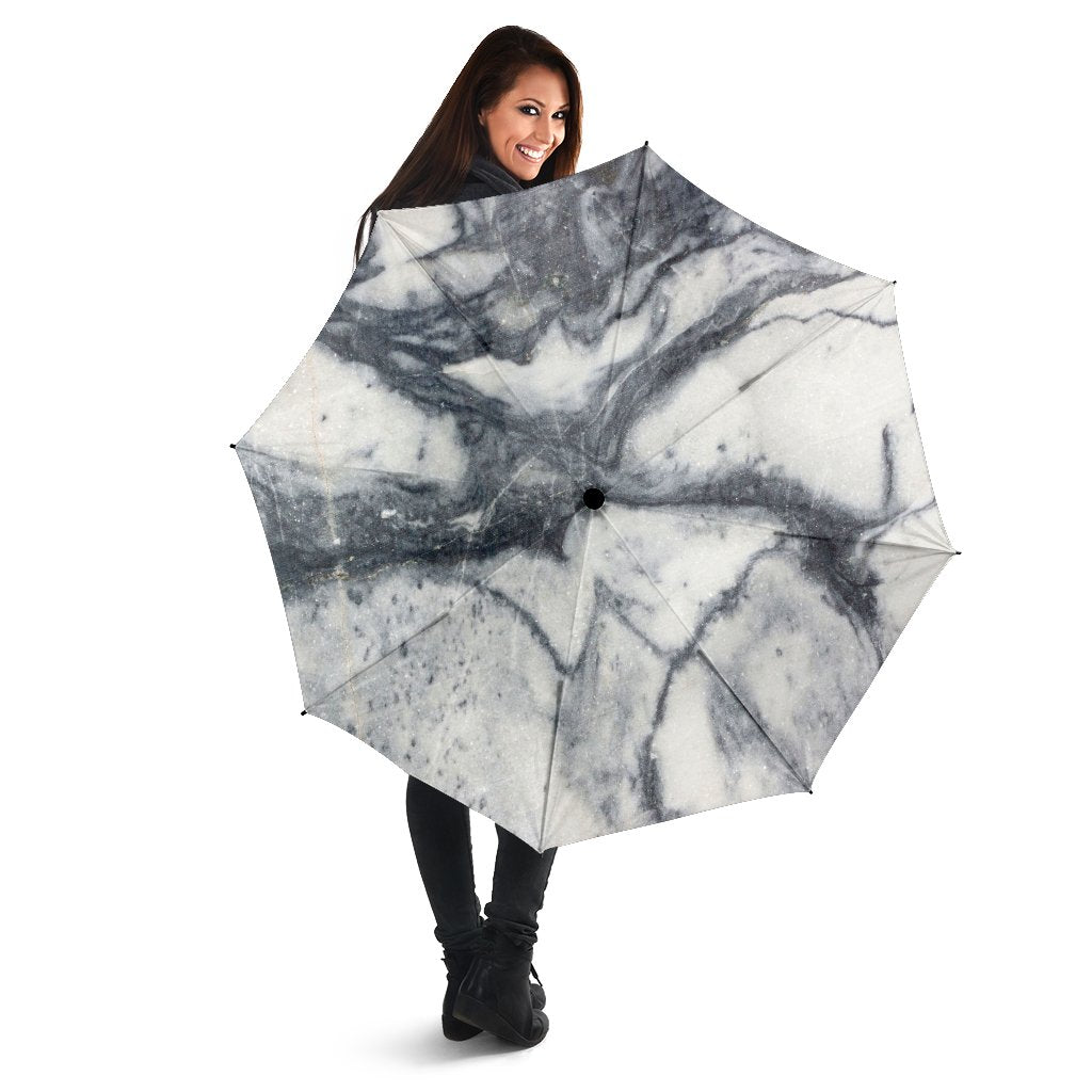 Dark Grey White Marble Print Foldable Umbrella