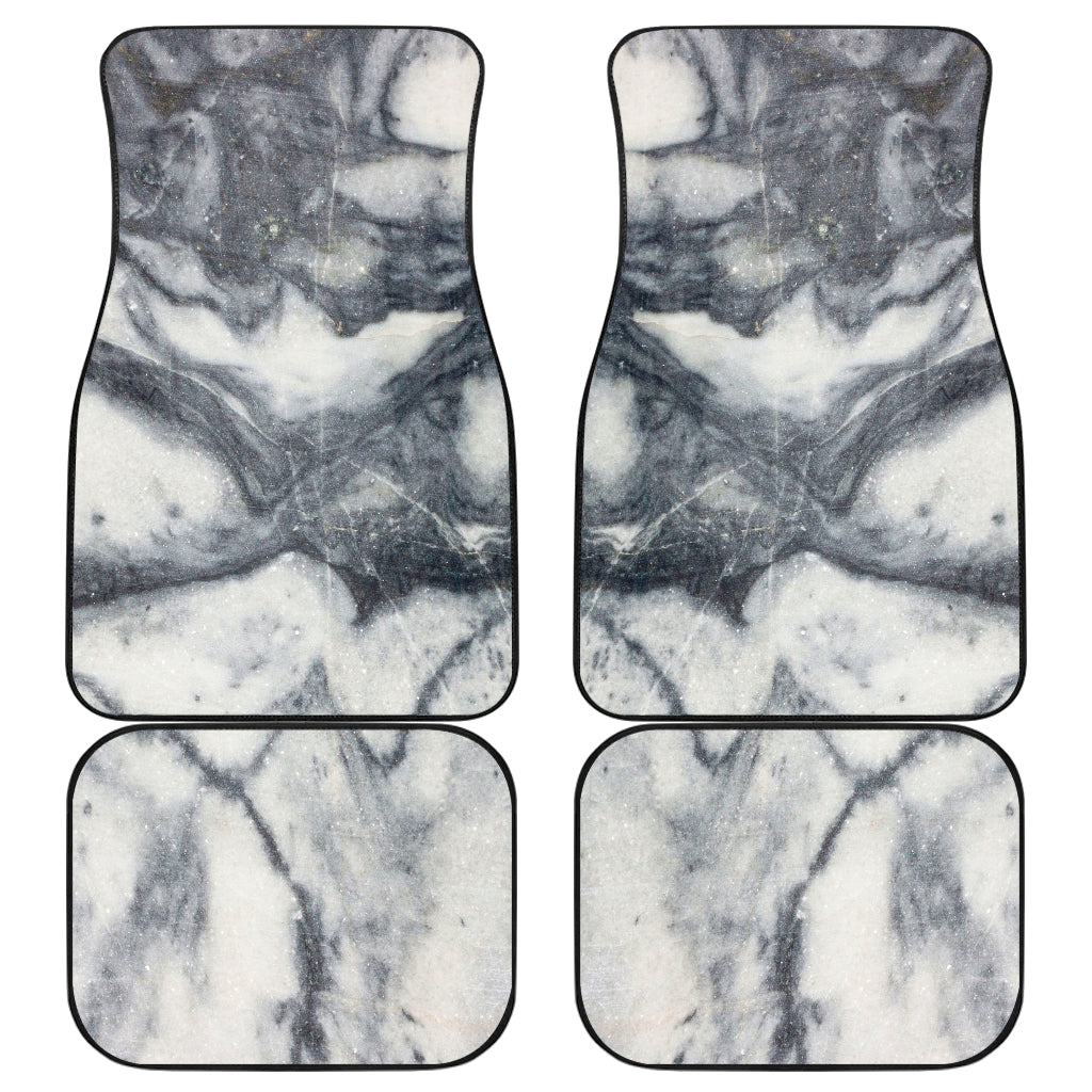 Dark Grey White Marble Print Front and Back Car Floor Mats