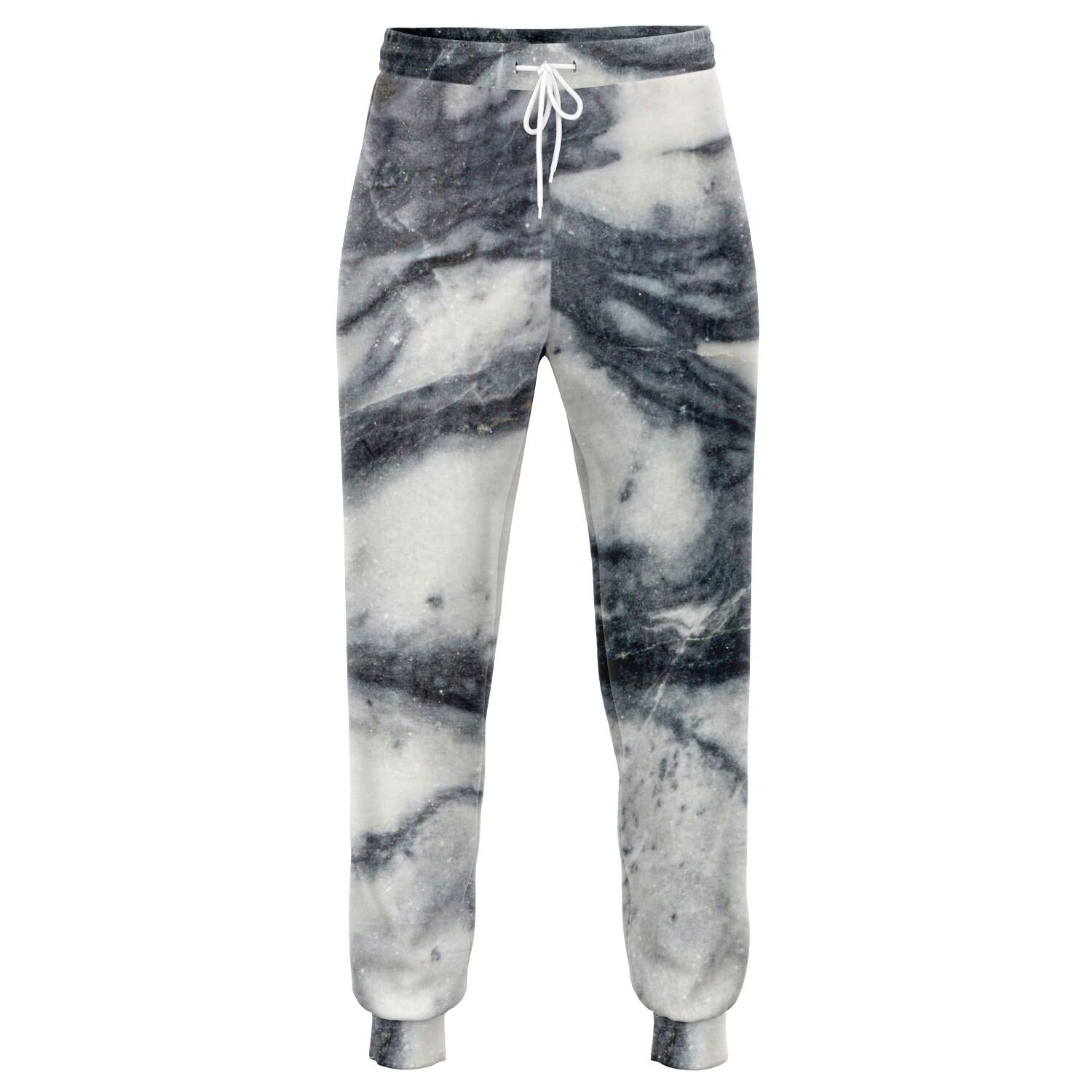 Dark Grey White Marble Print Jogger Pants