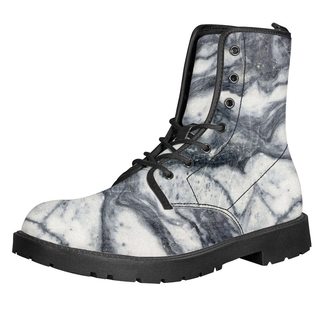 Dark Grey White Marble Print Leather Boots