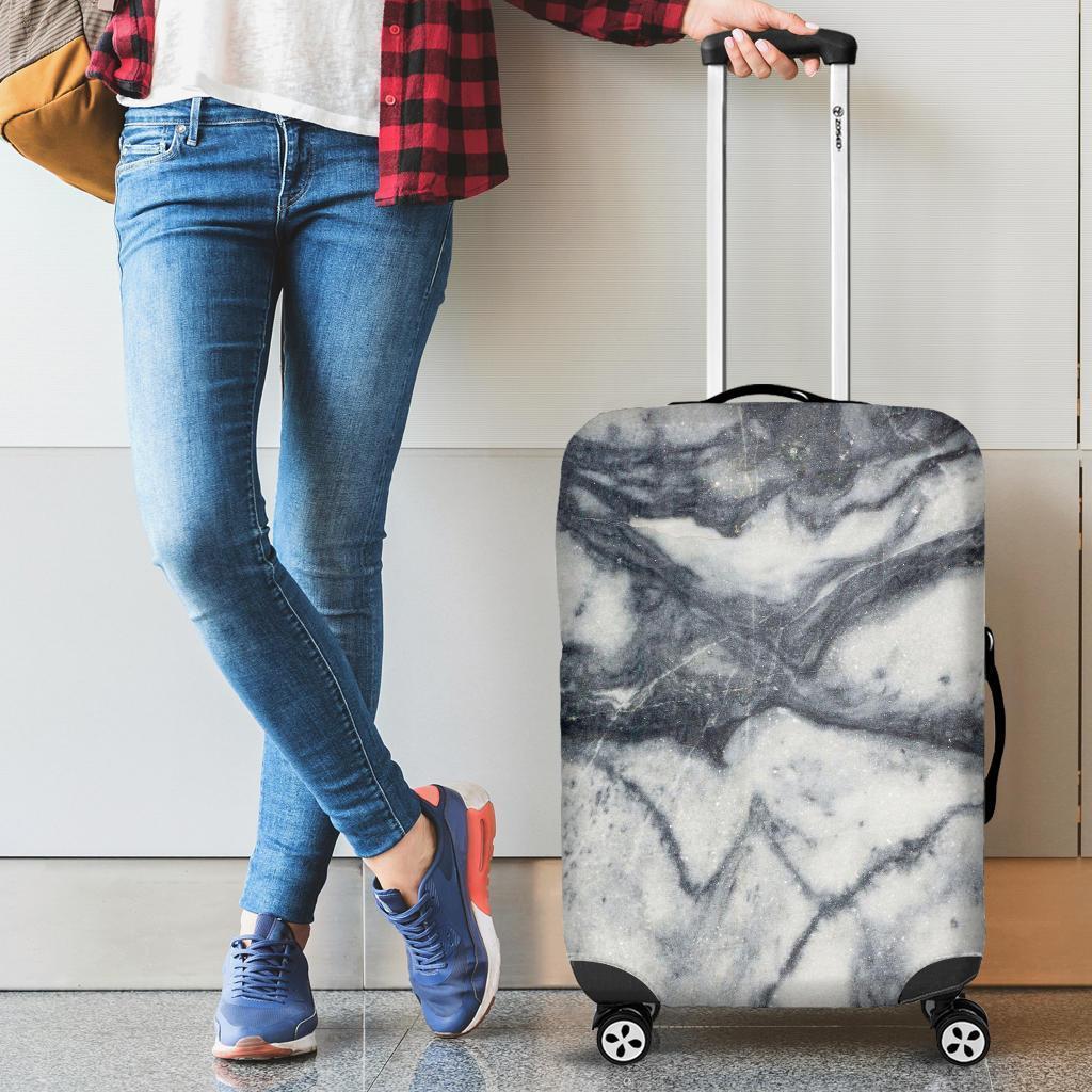 Dark Grey White Marble Print Luggage Cover