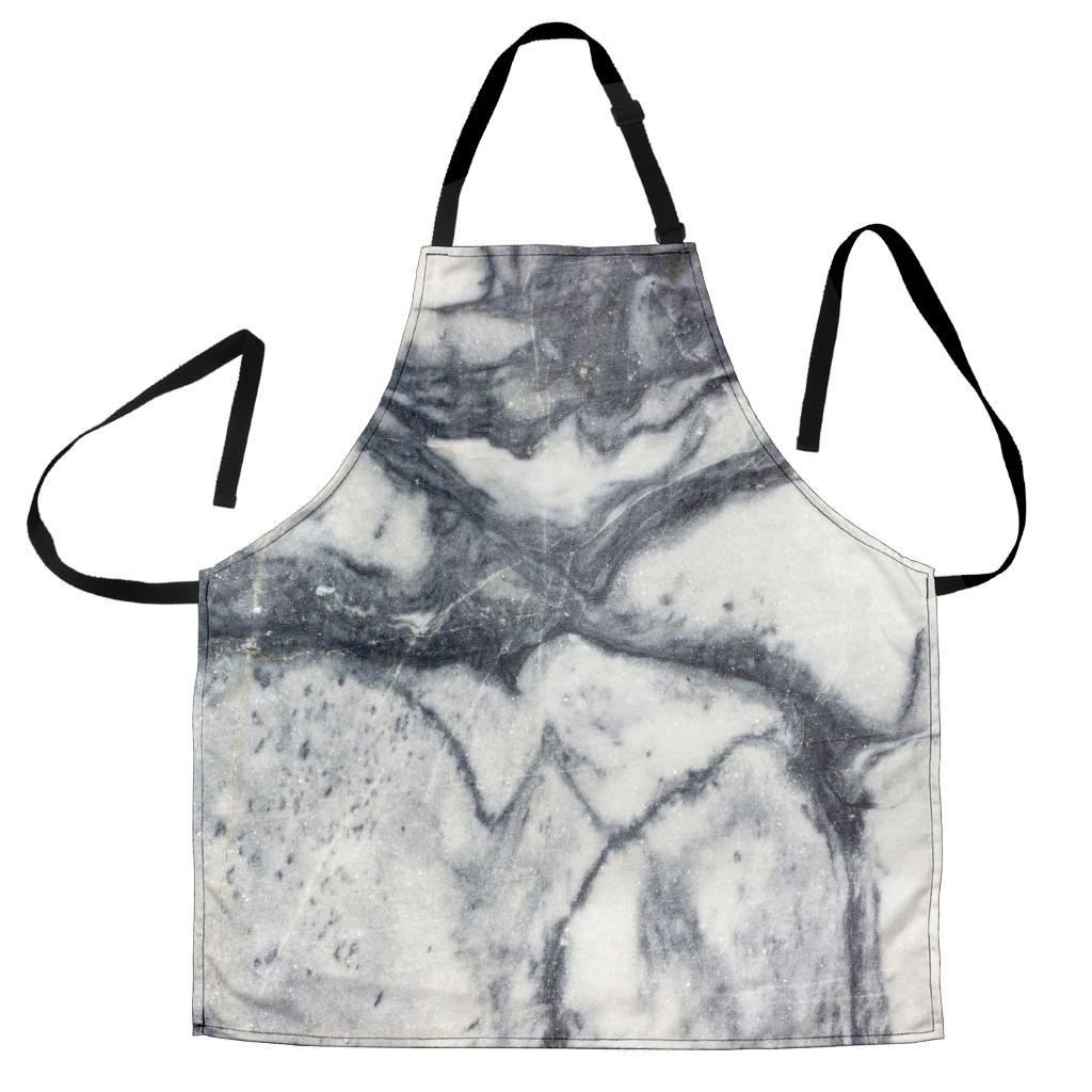 Dark Grey White Marble Print Men's Apron