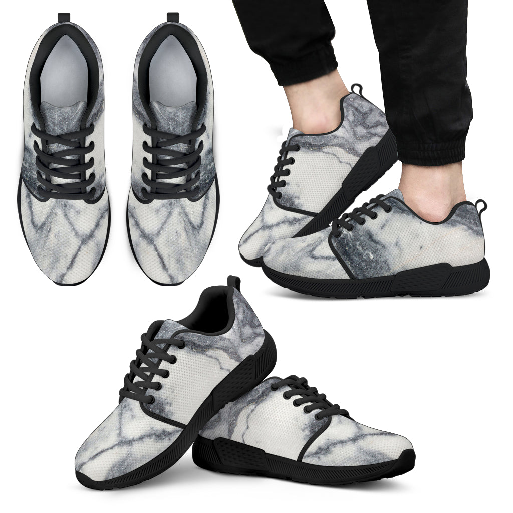 Dark Grey White Marble Print Men's Athletic Shoes