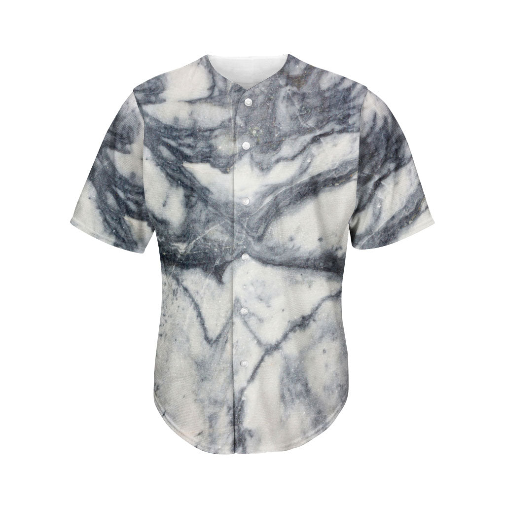 Dark Grey White Marble Print Men's Baseball Jersey