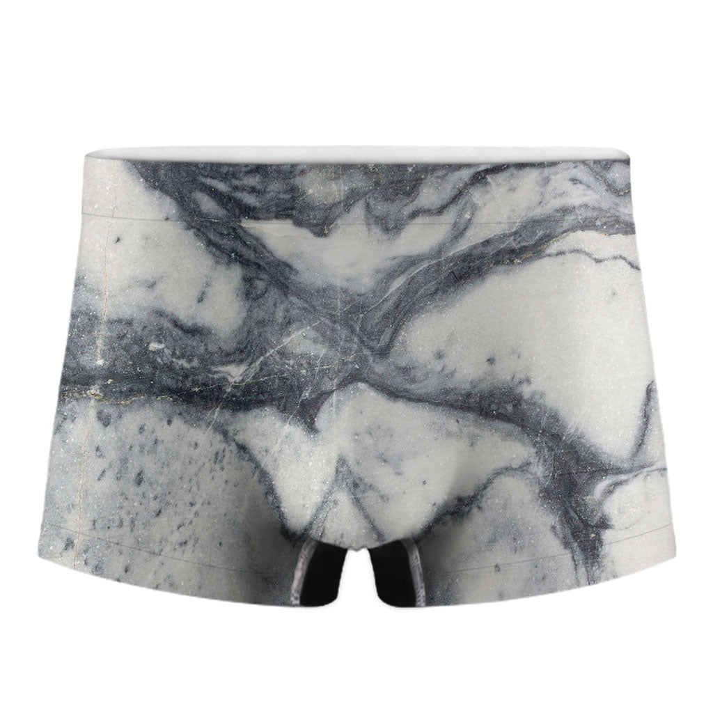 Dark Grey White Marble Print Men's Boxer Briefs