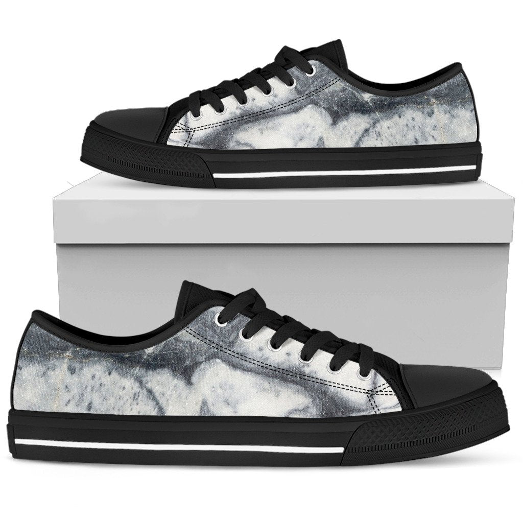 Dark Grey White Marble Print Men's Low Top Shoes