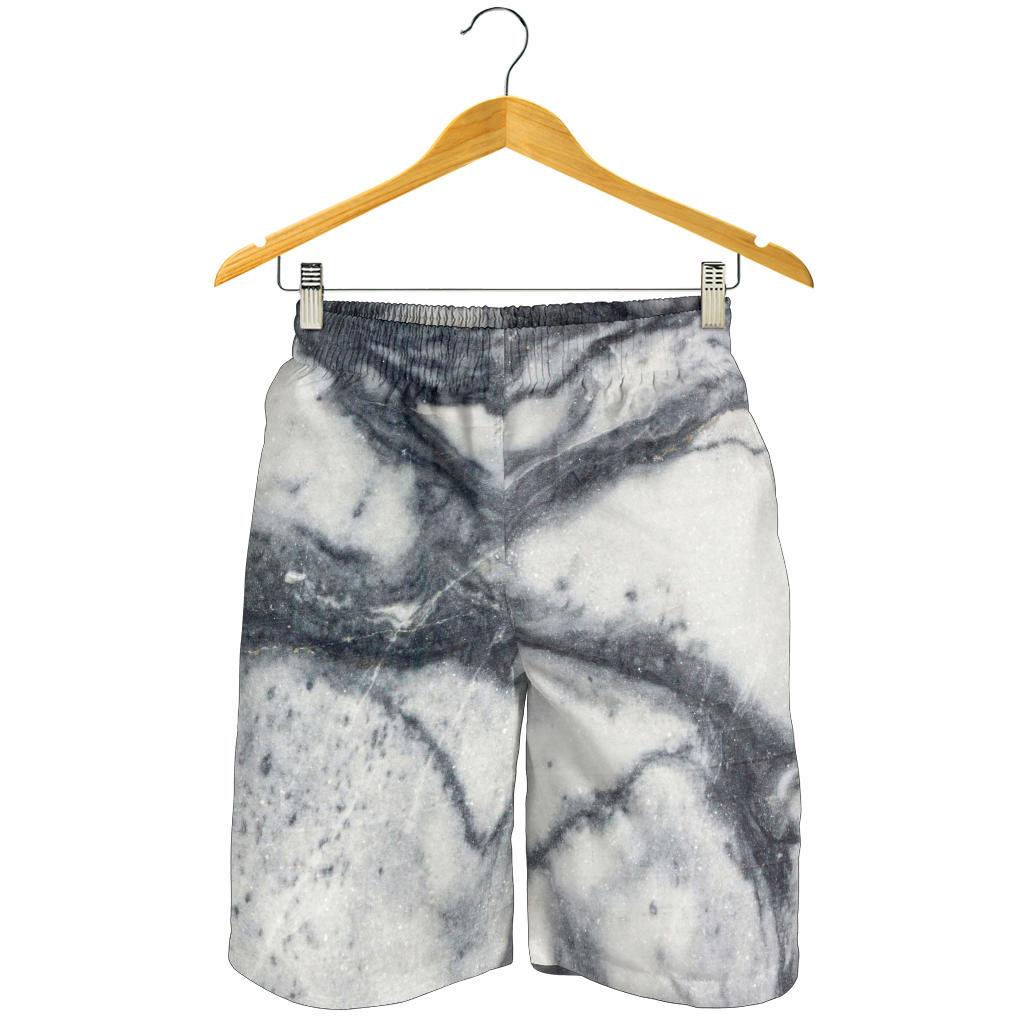 Dark Grey White Marble Print Men's Shorts