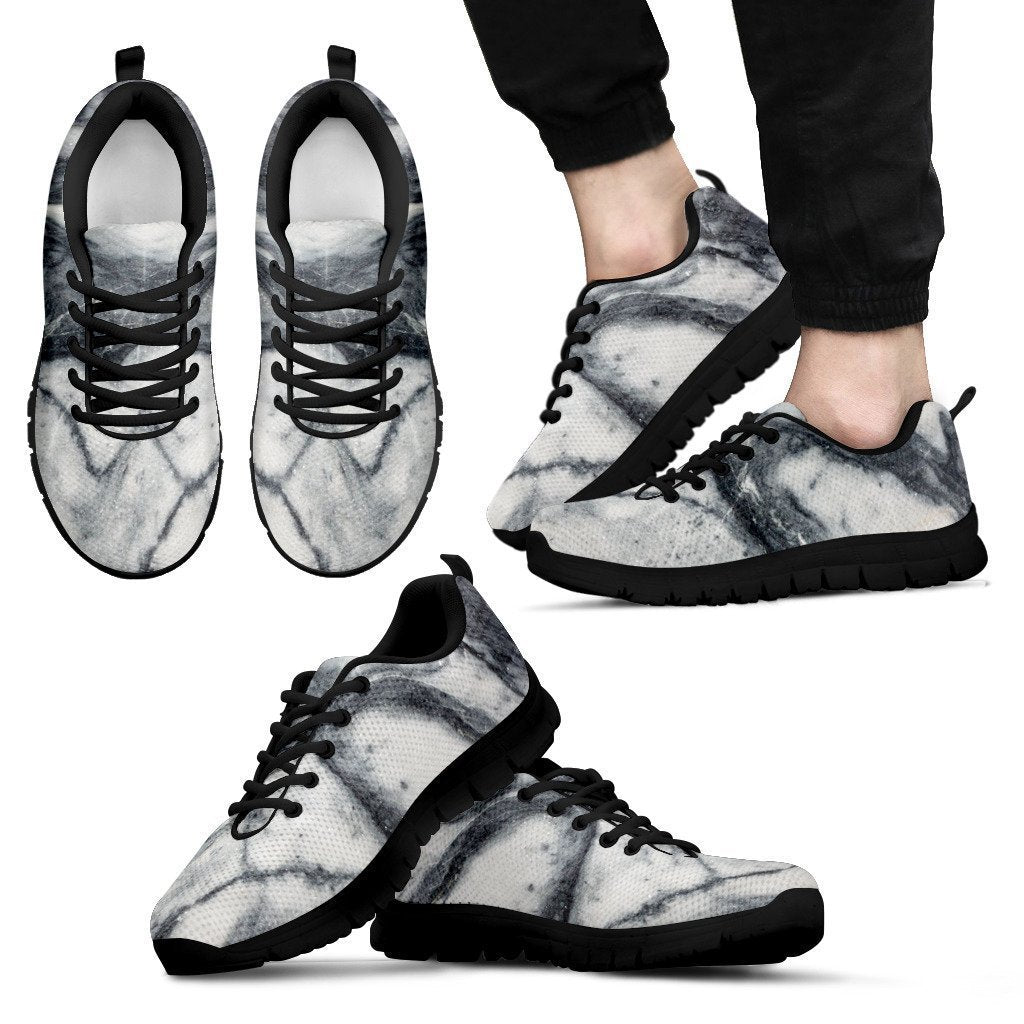 Dark Grey White Marble Print Men's Sneakers