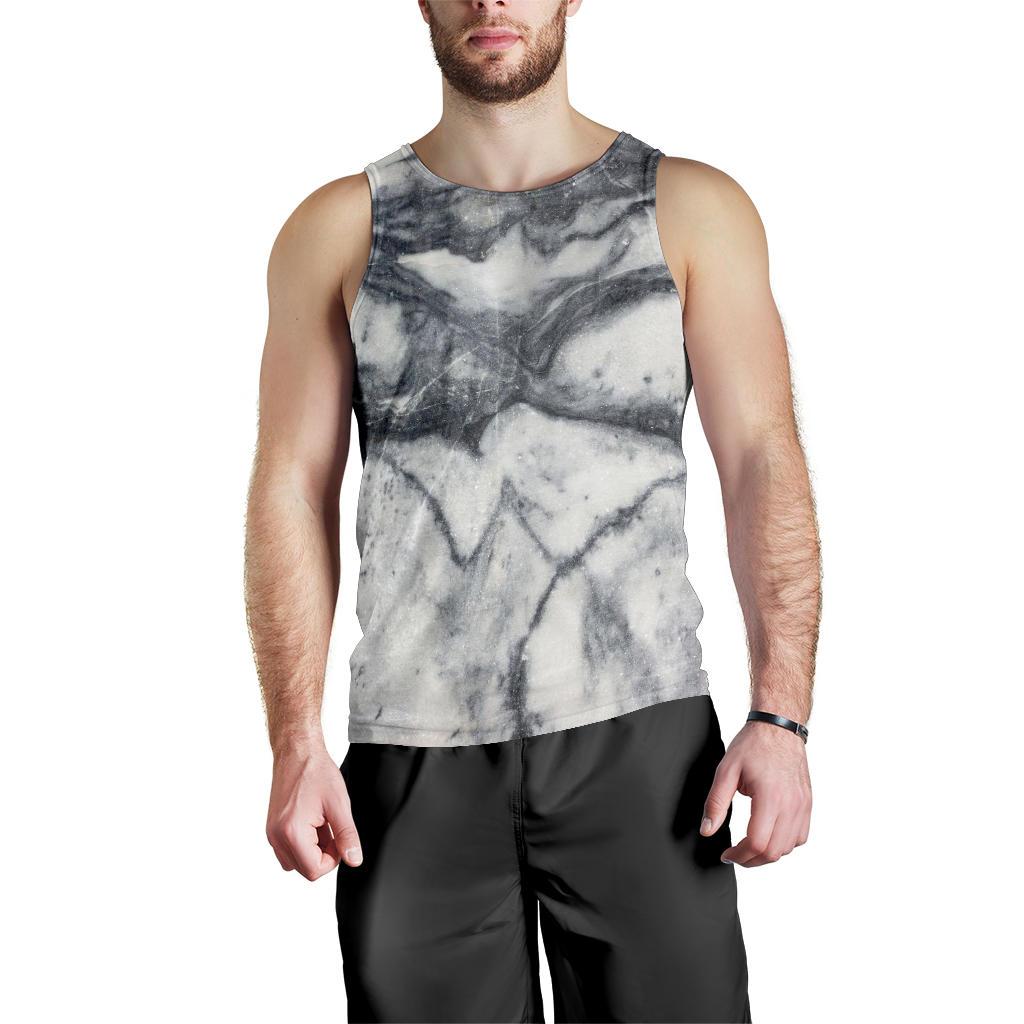 Dark Grey White Marble Print Men's Tank Top