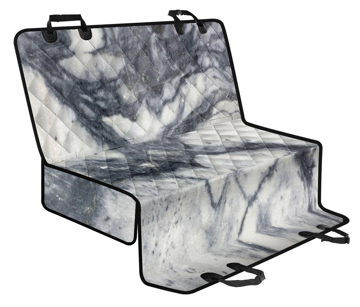 Dark Grey White Marble Print Pet Car Back Seat Cover