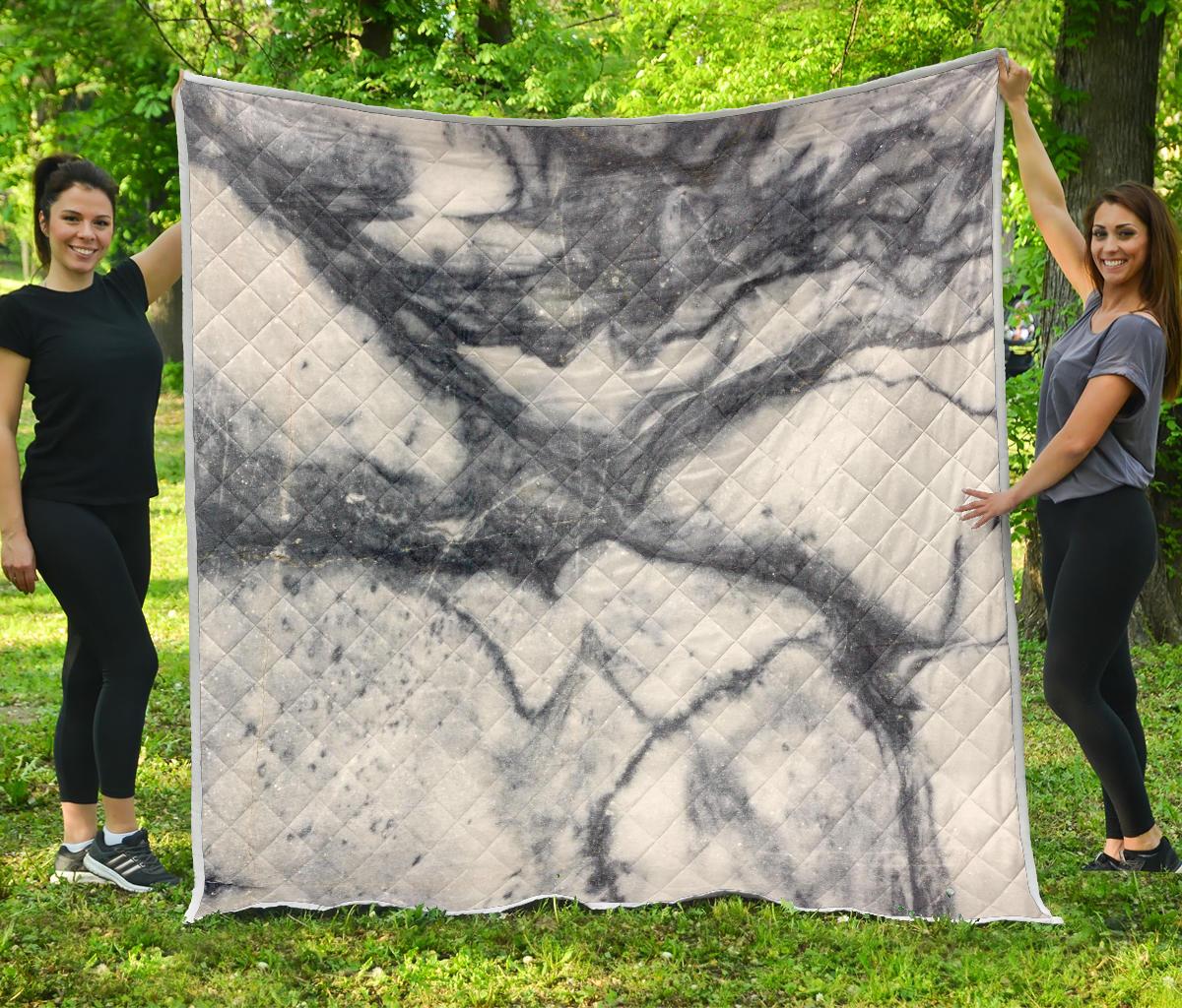 Dark Grey White Marble Print Quilt